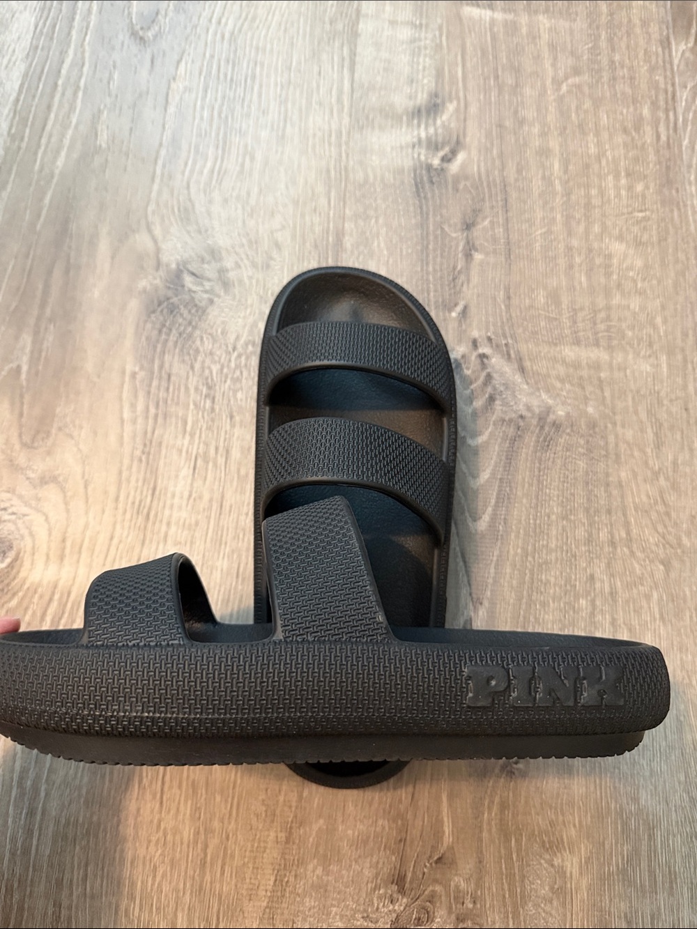 ❤️2/$10 VS PINK Black Triple-Strap Slide Sandals-M